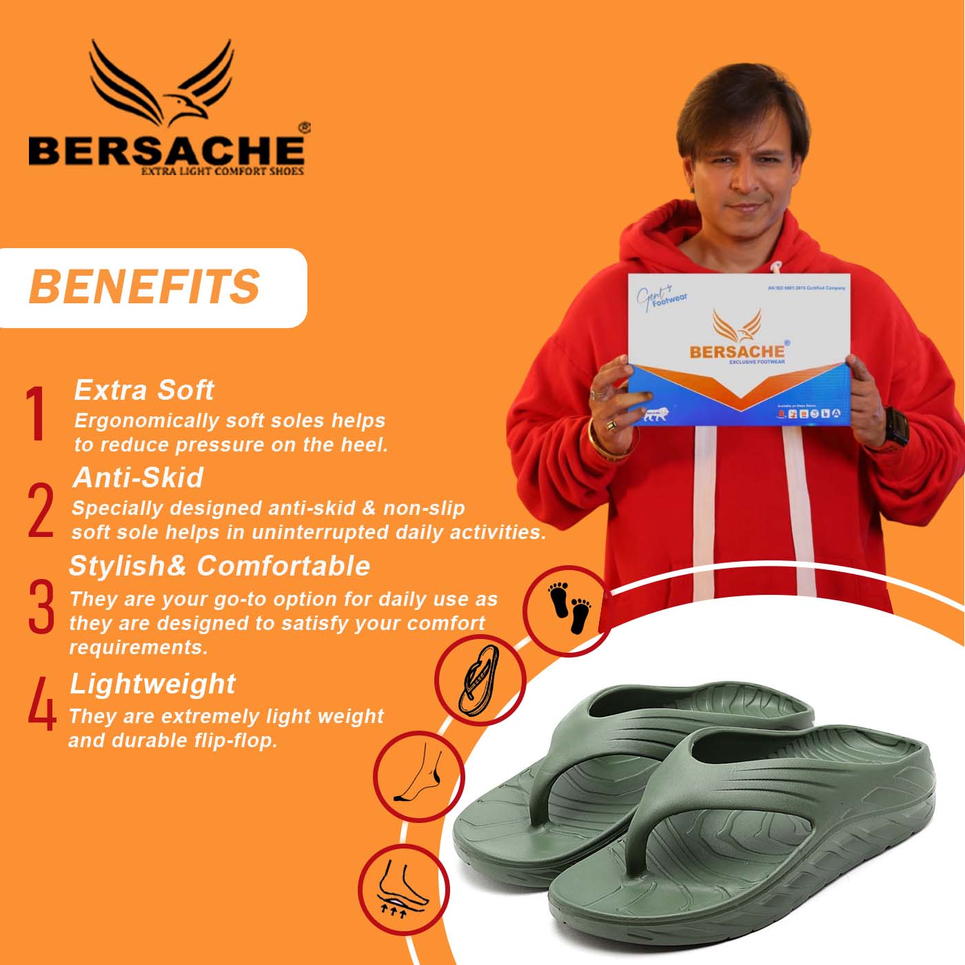 Bersache Extra Soft Classic Casual with Regular wear with Ultra Soft & Flexibility Technology Flip Flop for Men's & Boy's-Green-6099