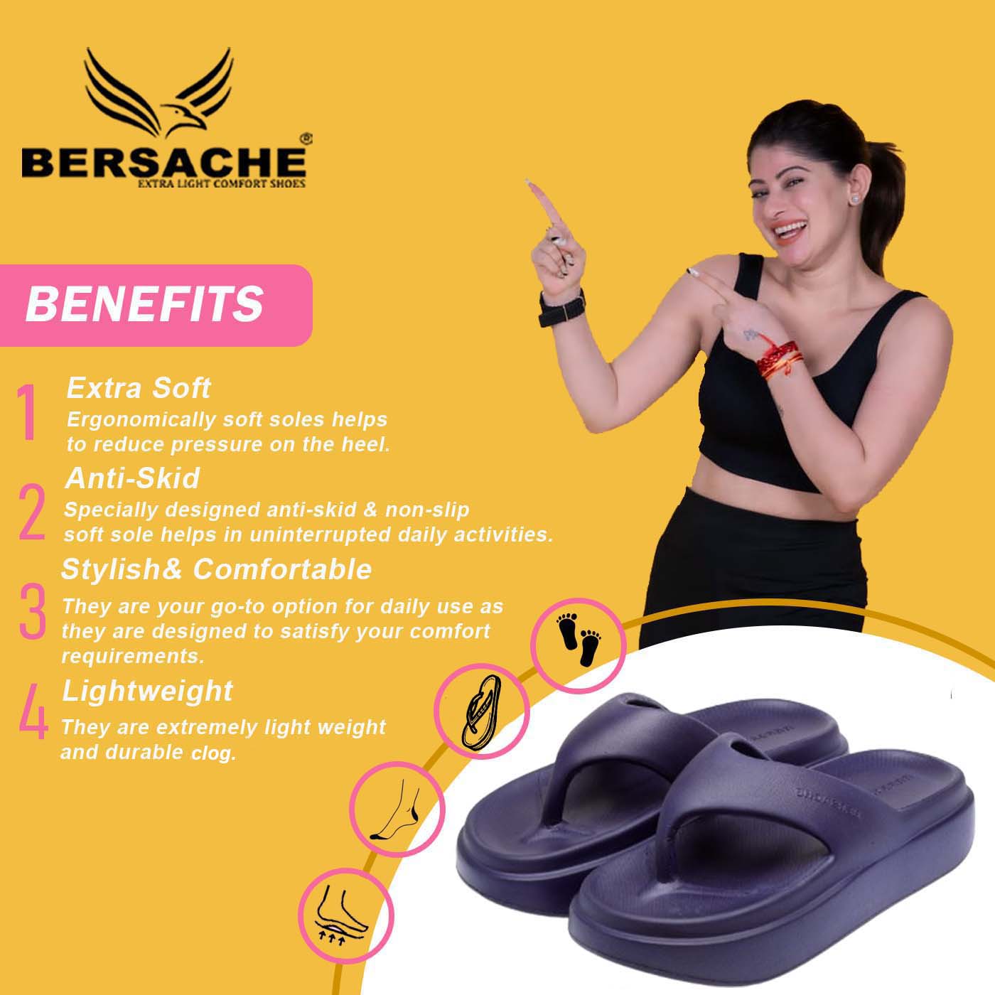 Bersache Extra Soft Classic Casual with Regular wear with Ultra Soft & Flexibility Technology Flip-Flop For women's/Girl's-Blue-6112