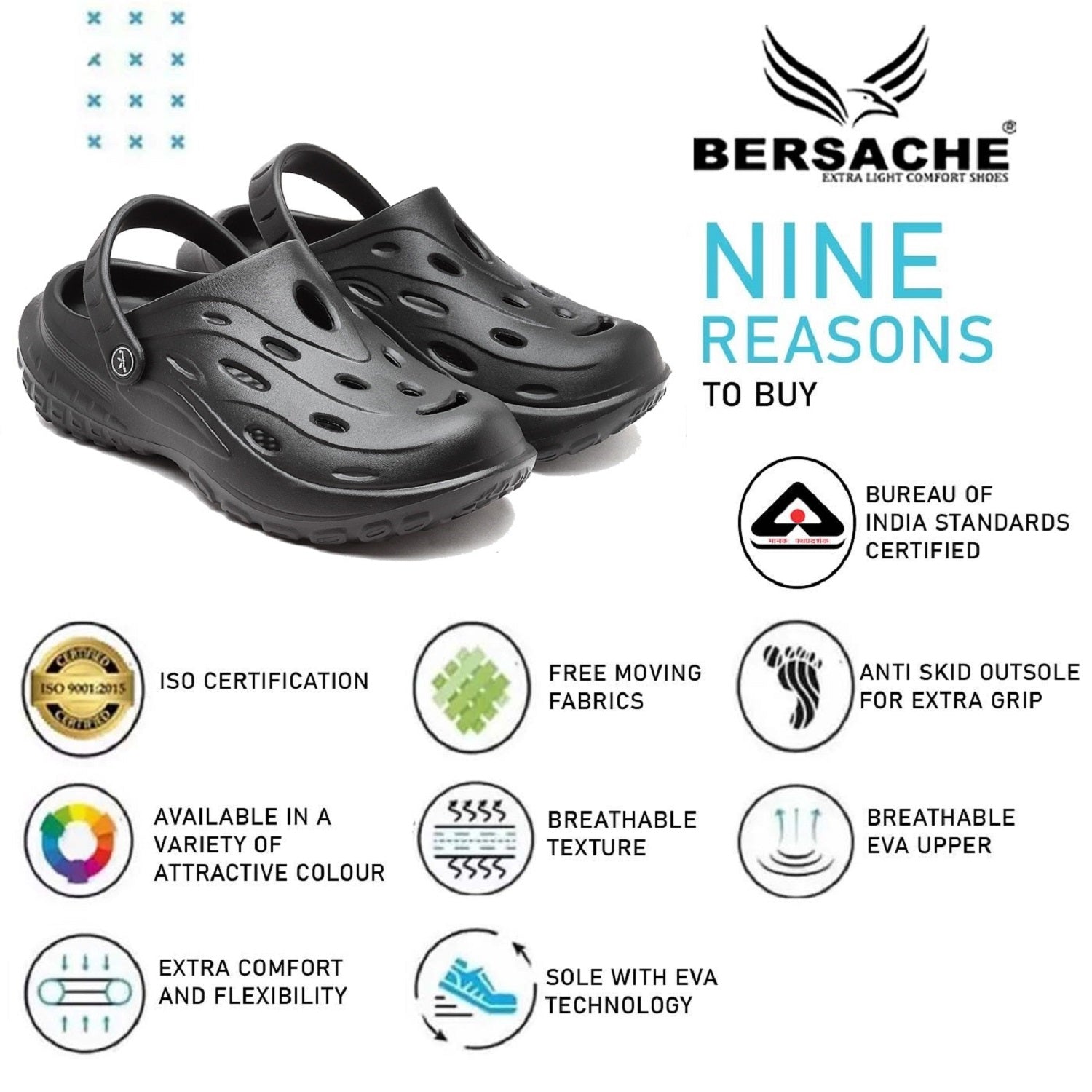 Bersache Extra Soft Classic Casual with Regular wear with Ultra Soft & Flexibility Technology Clog's for Men's & Boy's -Black-6126