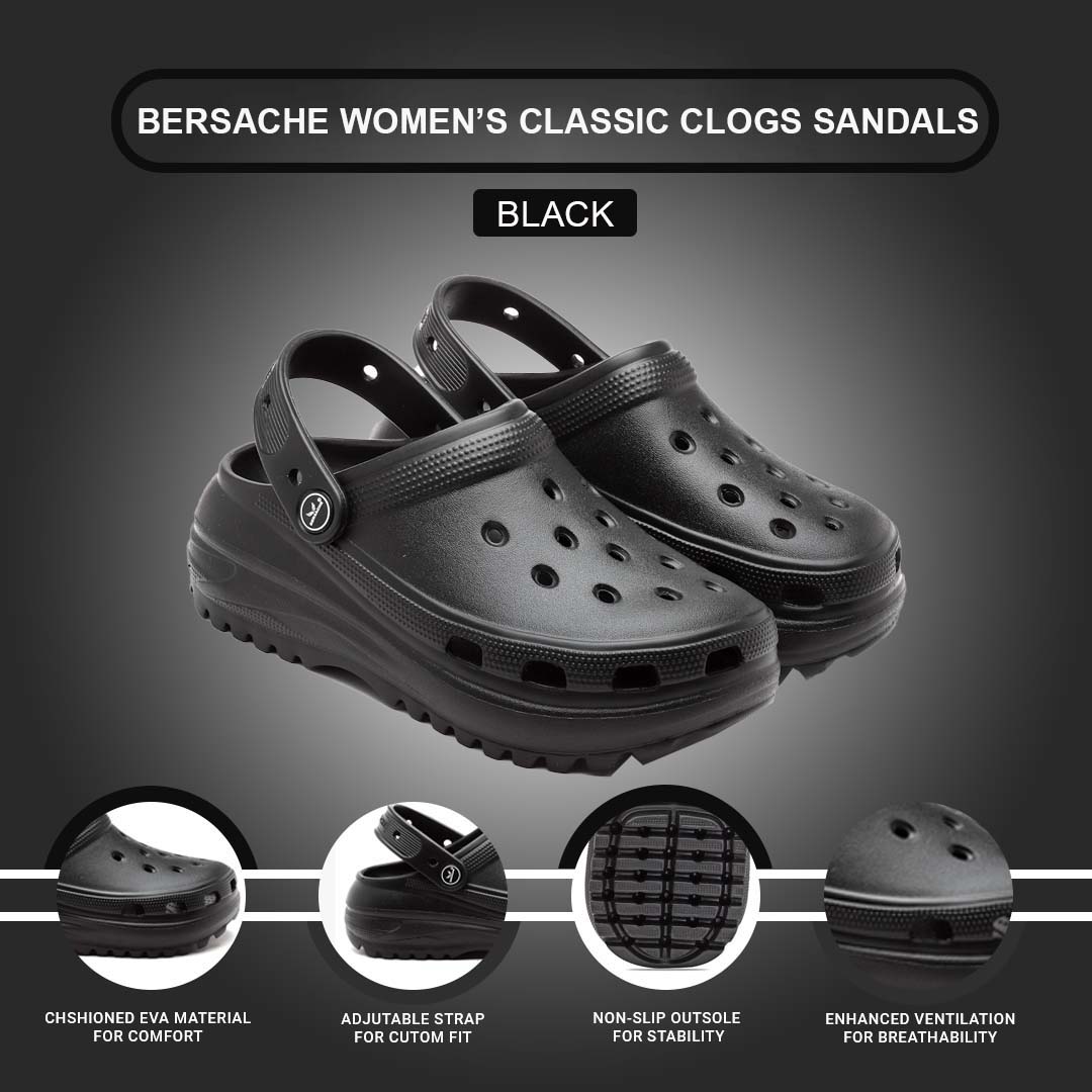 Bersache Extra Soft Classic Casual with Regular wear with Ultra Soft & Flexibility Technology Clog's For Women's/Girl's-Black-6130