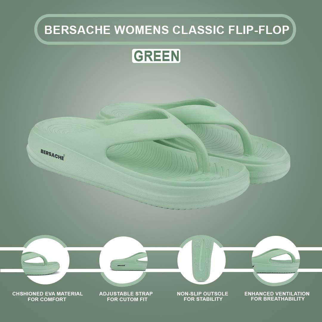 Bersache Extra Soft Classic Casual with Regular wear with Ultra Soft & Flexibility Technology Flip-Flop for Women's & Girl's (6199-Green)