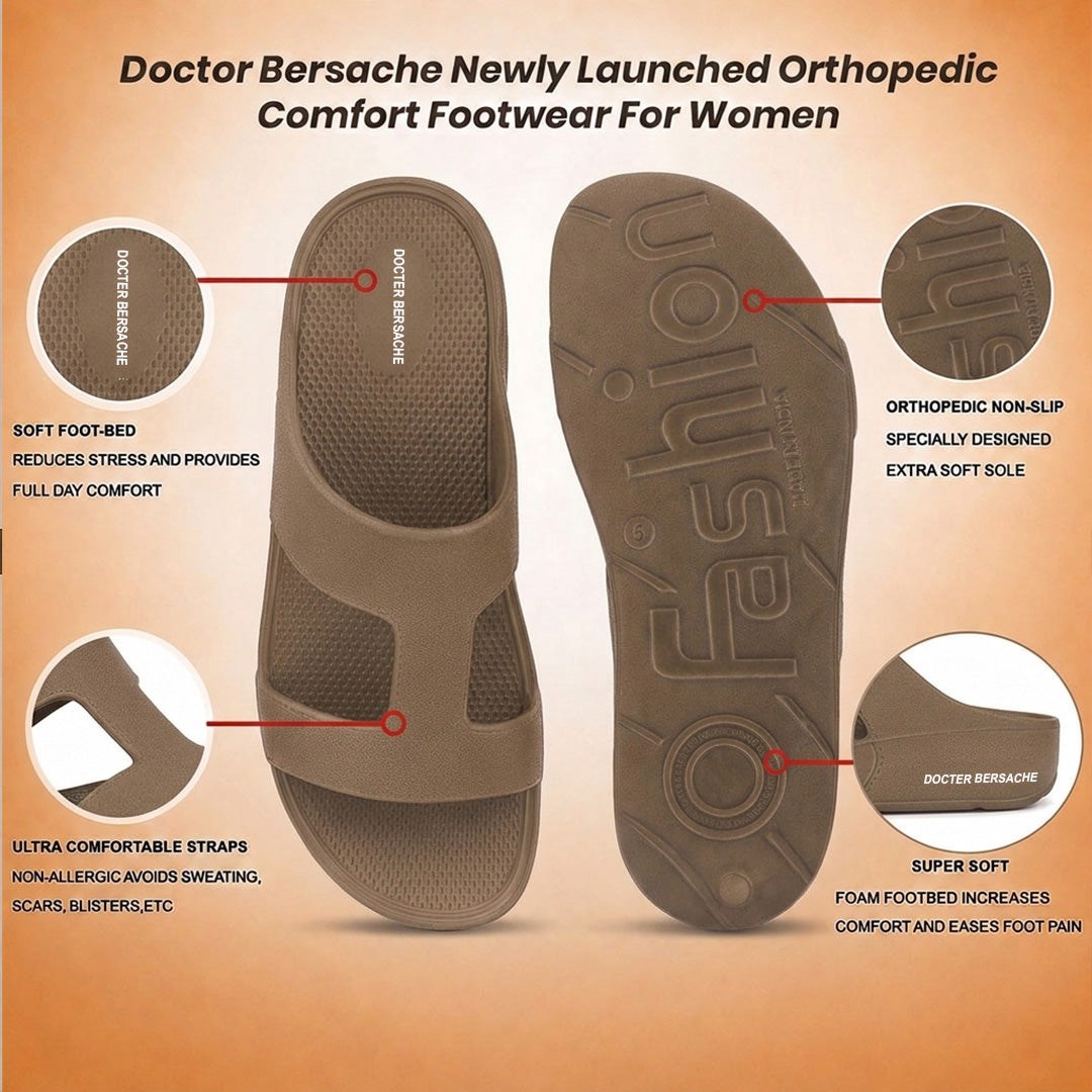 Doctor Bersache Newly Launched Orthopedic Comfort Slider for Men | Diabetic Friendly | Extra Cushioning | Arch Support | Pain Brown-DS114.