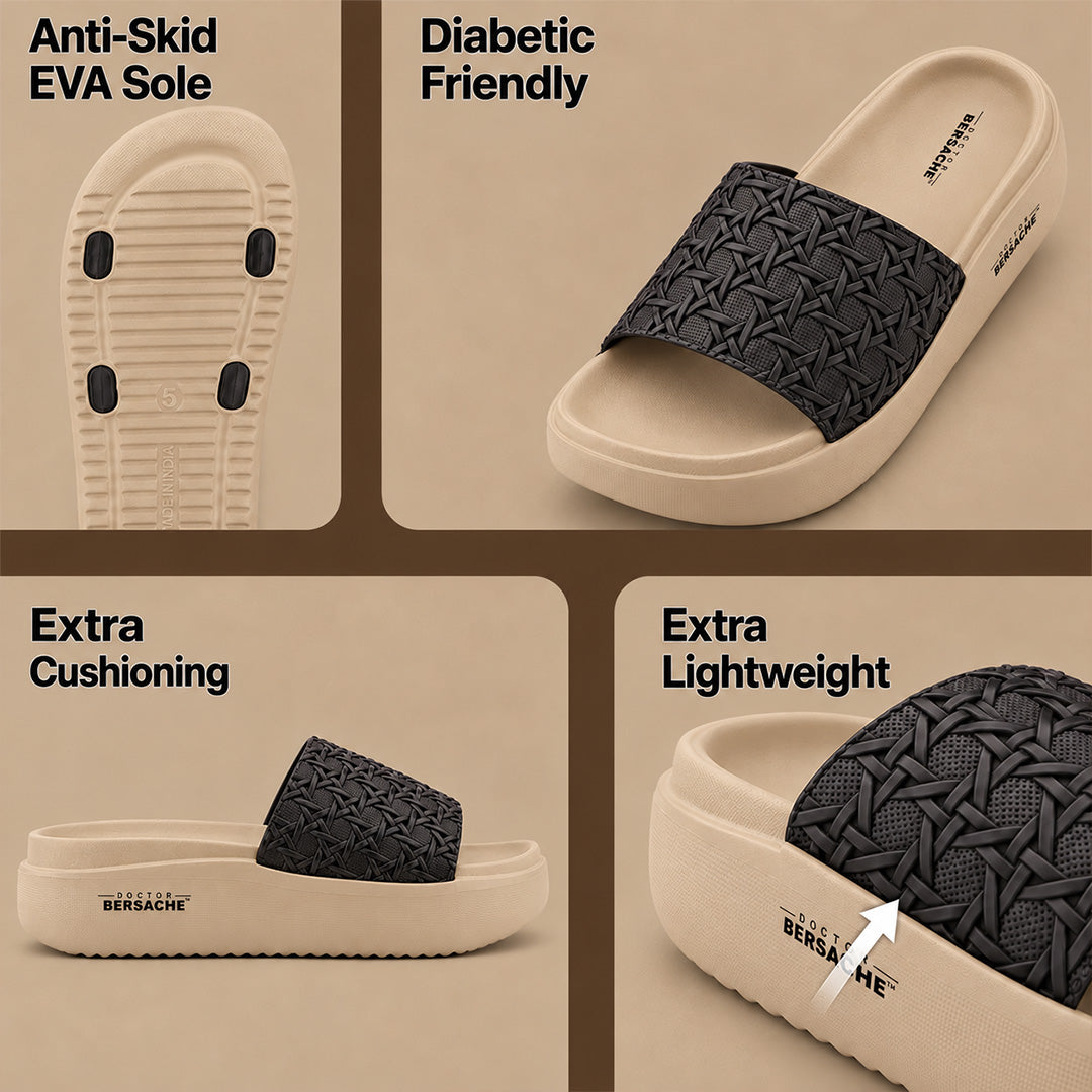 Doctor Bersache Newly Launched Orthopedic Comfort Slippers for Women | Diabetic Friendly | Extra Cushioning | Arch Support | Pain Relief Beige-DB -140