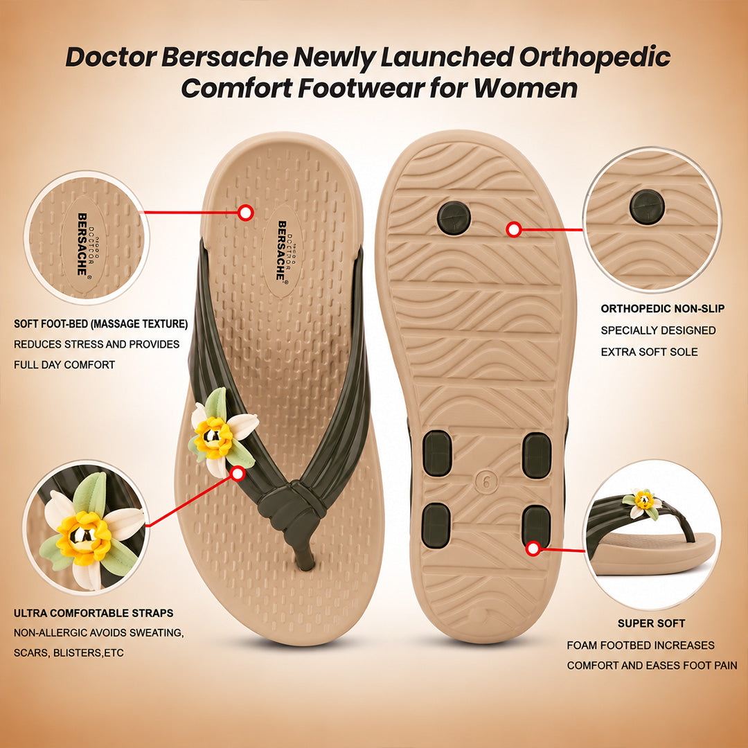 Doctor Bersache Newly Launched Orthopedic Comfort Slippers for Women | Diabetic Friendly | Extra Cushioning | Arch Support | Pain Relief Beige-DB -145