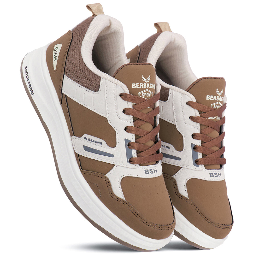 Bersache Casual Sneaker shoe for Men| Soft Cushioned Insole , Slip-Resistance Casuals For Men (Brown-White-8144).