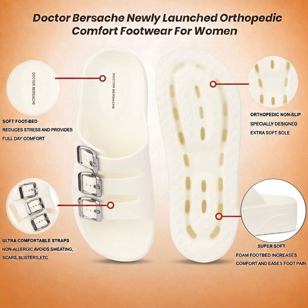 Doctor Bersache Newly Launched Orthopedic Comfort Slider for Women| Diabetic Friendly | Extra Cushioning | Arch Support | Pain White-DS115 .