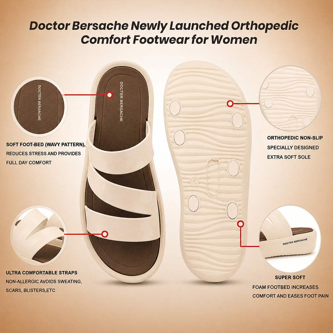 Doctor Bersache Newly Launched Orthopedic Comfort Slider for Women | Diabetic Friendly | Extra Cushioning | Arch Support | Pain beige-DS126.