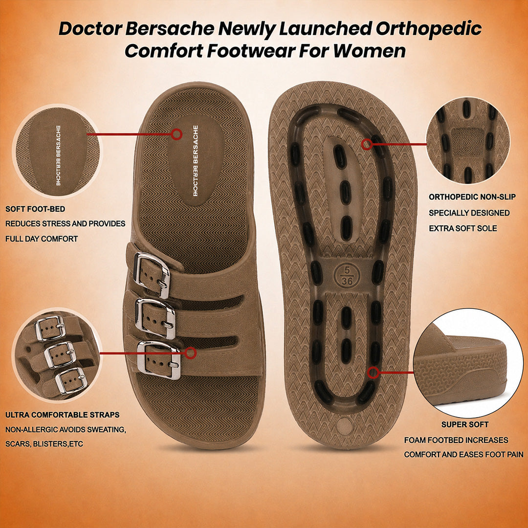 Doctor Bersache Newly Launched Orthopedic Comfort Slider for Women| Diabetic Friendly | Extra Cushioning | Arch Support | Pain Brown-DS116 .