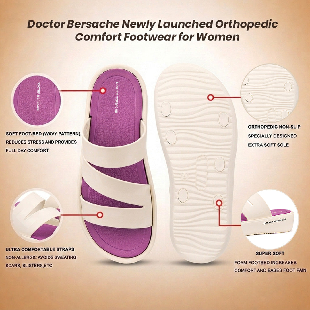 Doctor Bersache Newly Launched Orthopedic Comfort Slider for Women | Diabetic Friendly | Extra Cushioning | Arch Support | Pain Purple-DS127.