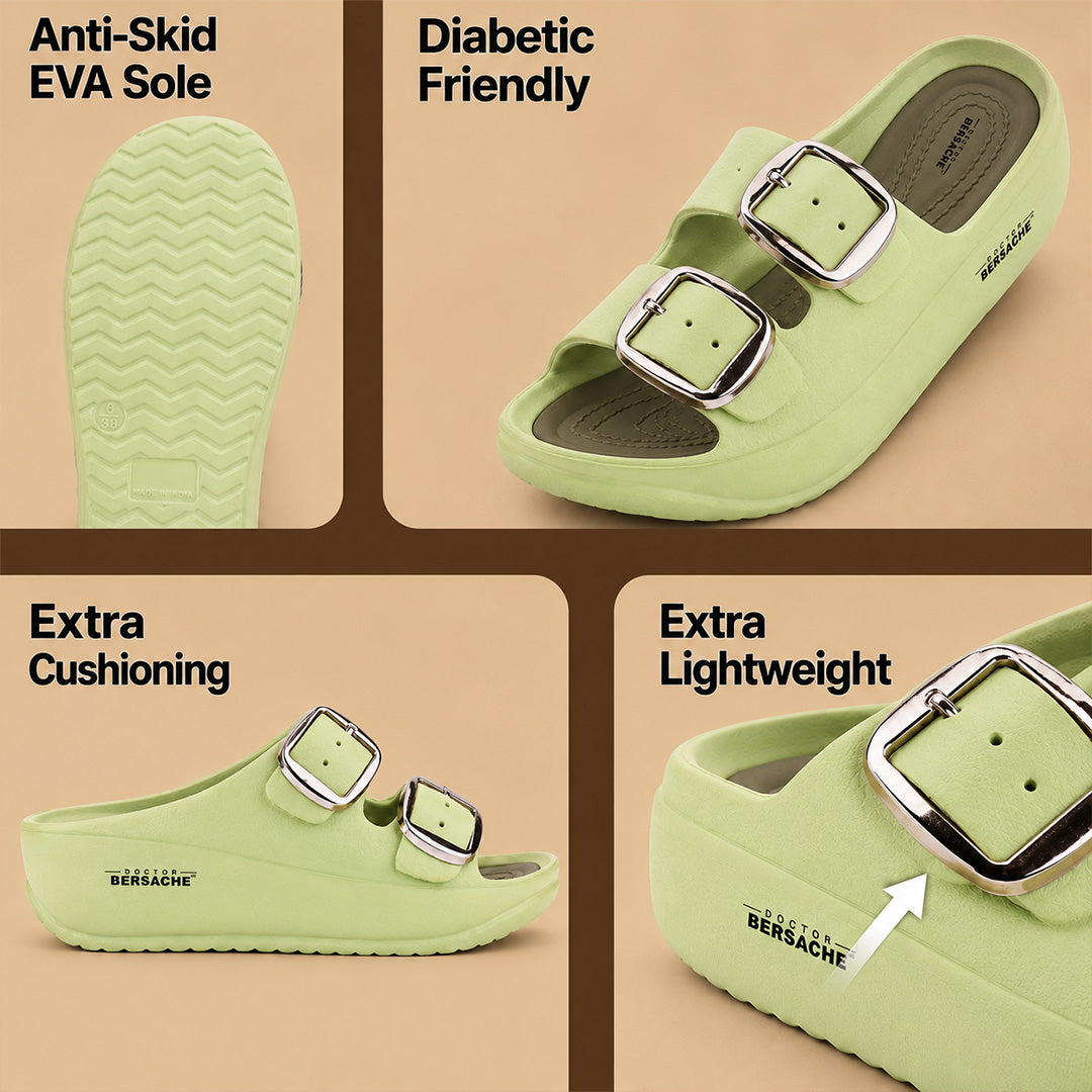 Doctor Bersache Newly Launched Orthopedic Comfort Slippers for Women | Diabetic Friendly | Extra Cushioning | Arch Support | Pain Relief Green-DB -143