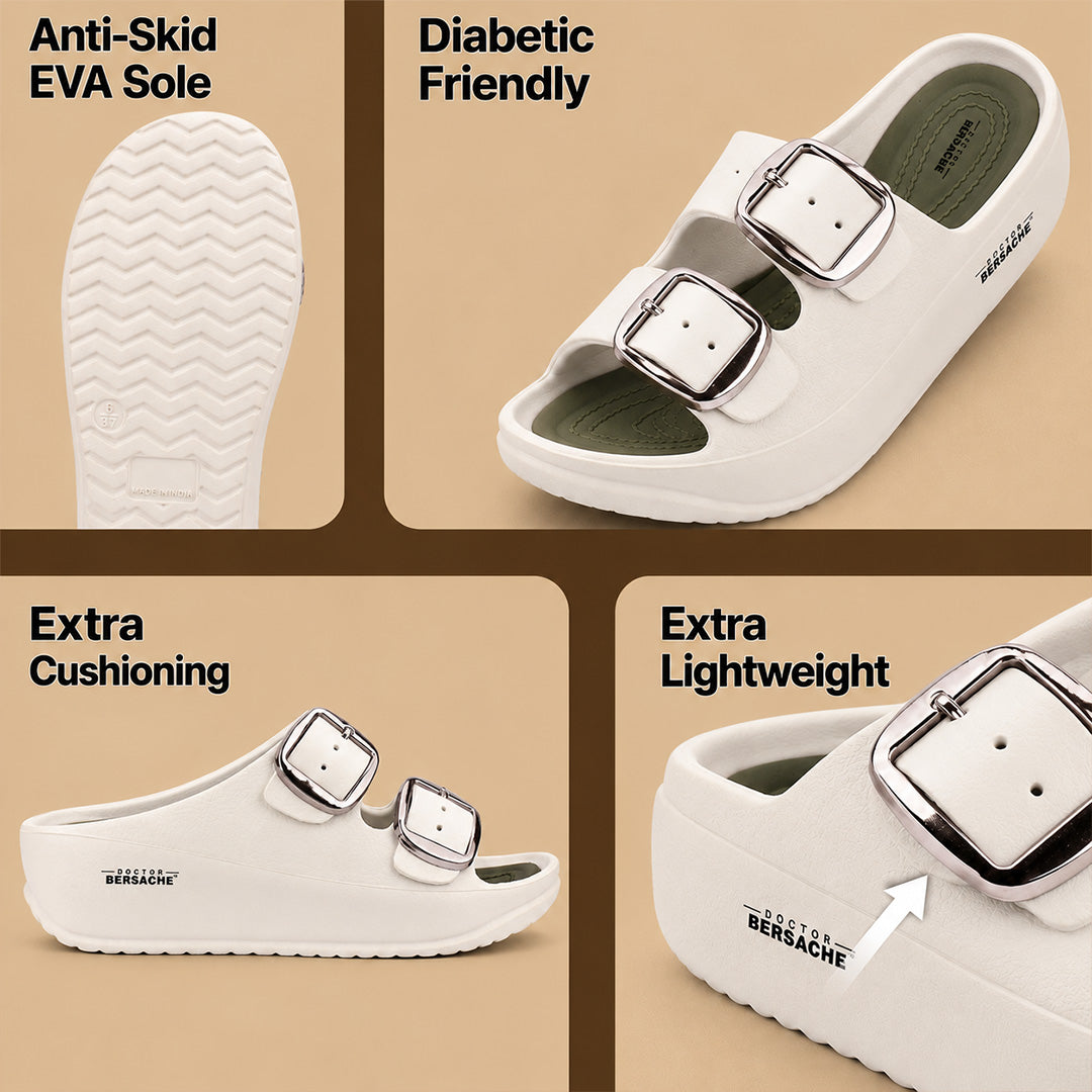 Doctor Bersache Newly Launched Orthopedic Comfort Slippers for Women | Diabetic Friendly | Extra Cushioning | Arch Support | Pain Relief White-DB -142