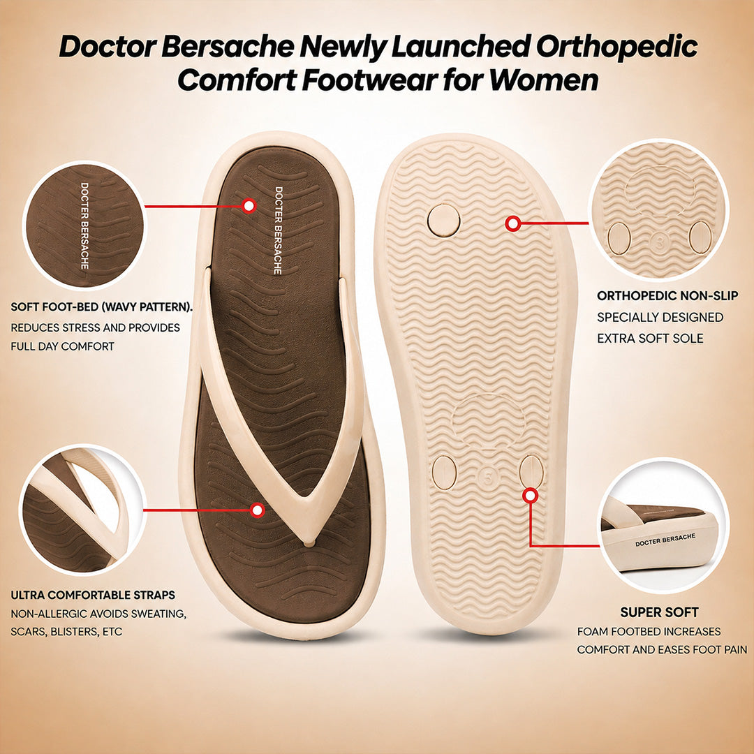 Doctor Bersache Newly Launched Orthopedic Comfort Slipper & Flip-Flop for Women | Diabetic Friendly | Extra Cushioning | Arch Support | Pain Beige -DS124.