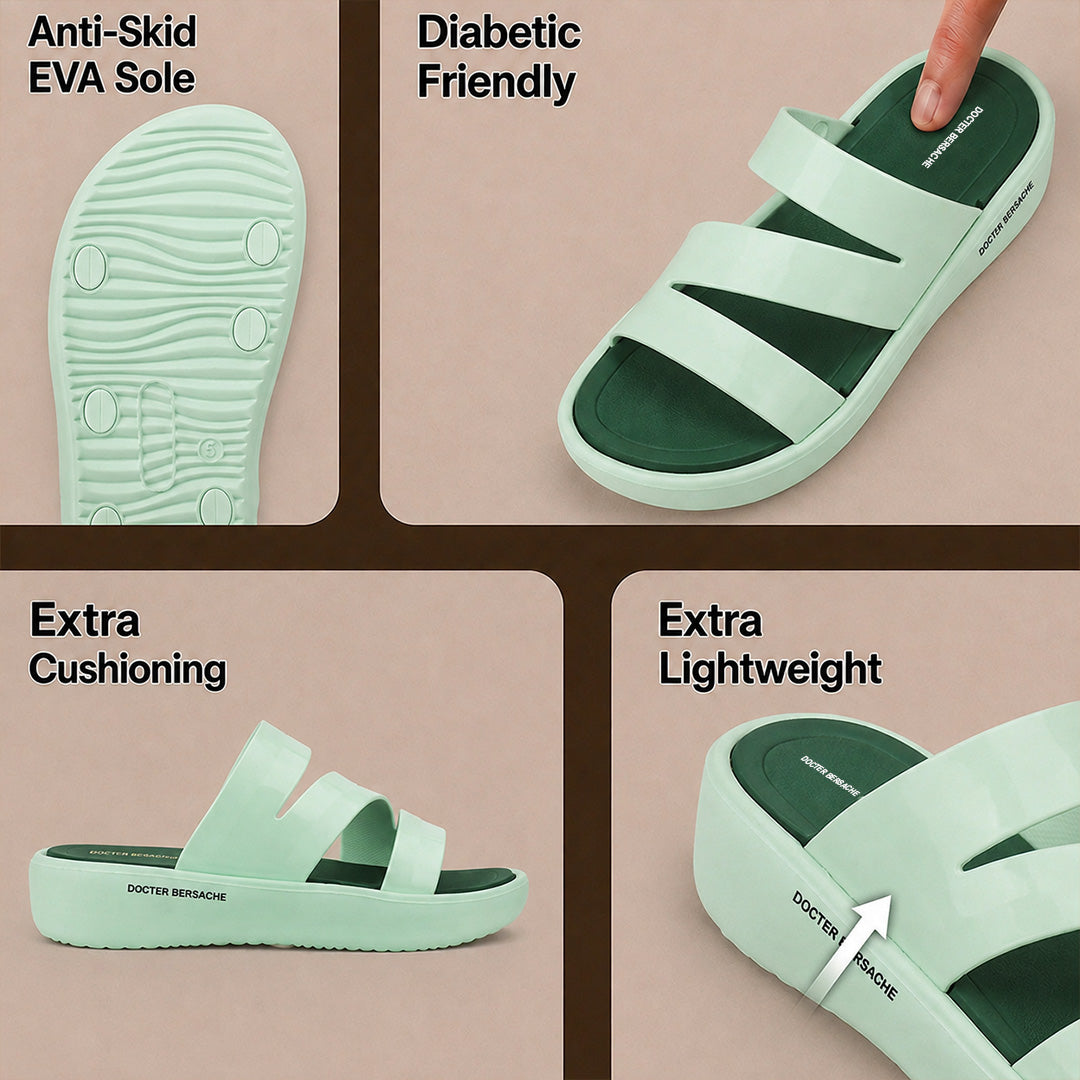 Doctor Bersache Newly Launched Orthopedic Comfort Slider for Women | Diabetic Friendly | Extra Cushioning | Arch Support | Pain Green -DS125.