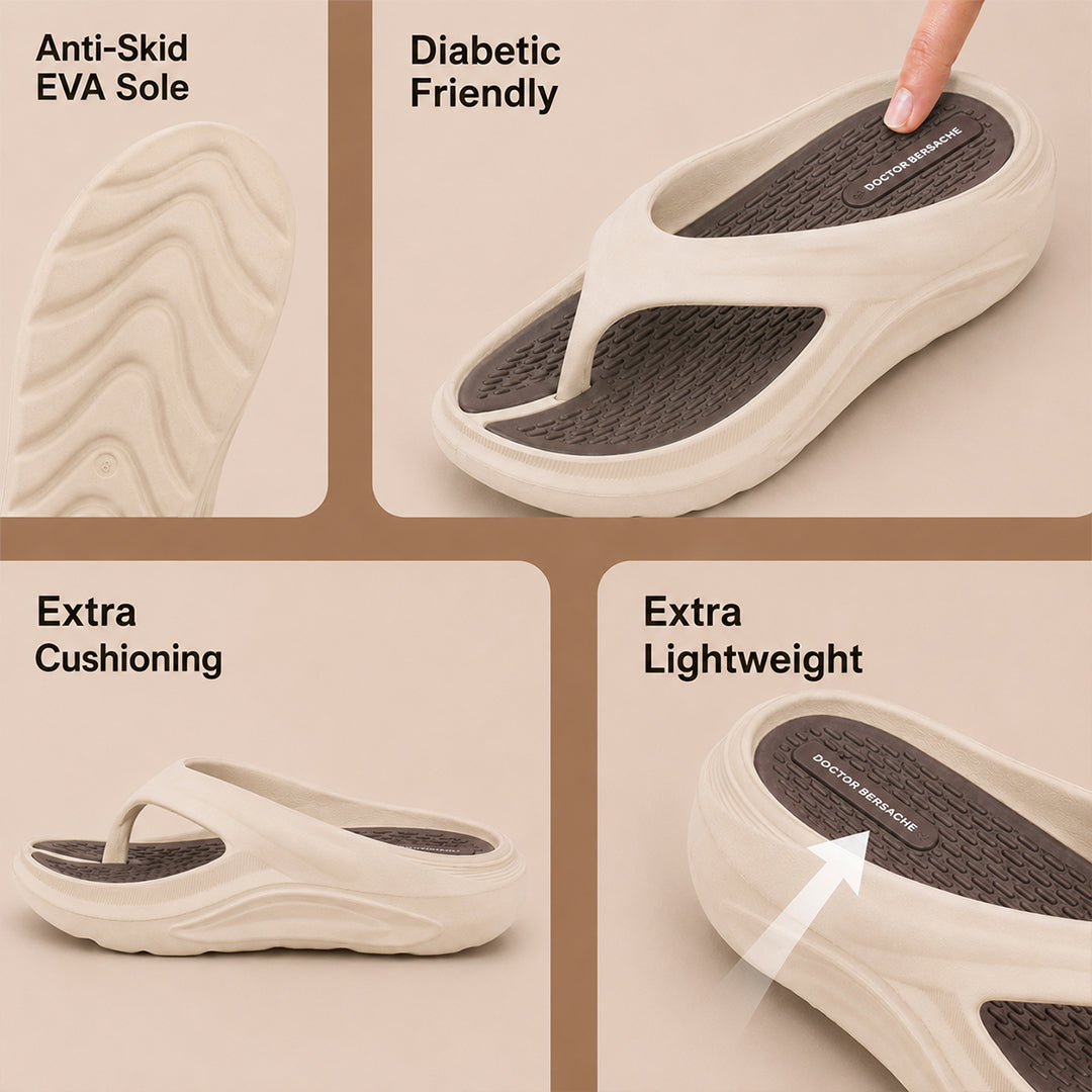 Doctor Bersache Newly Launched Orthopedic Comfort Slippers And Flip-Flop for Men | Diabetic Friendly | Extra Cushioning | Arch Support | Pain | Beige DS102