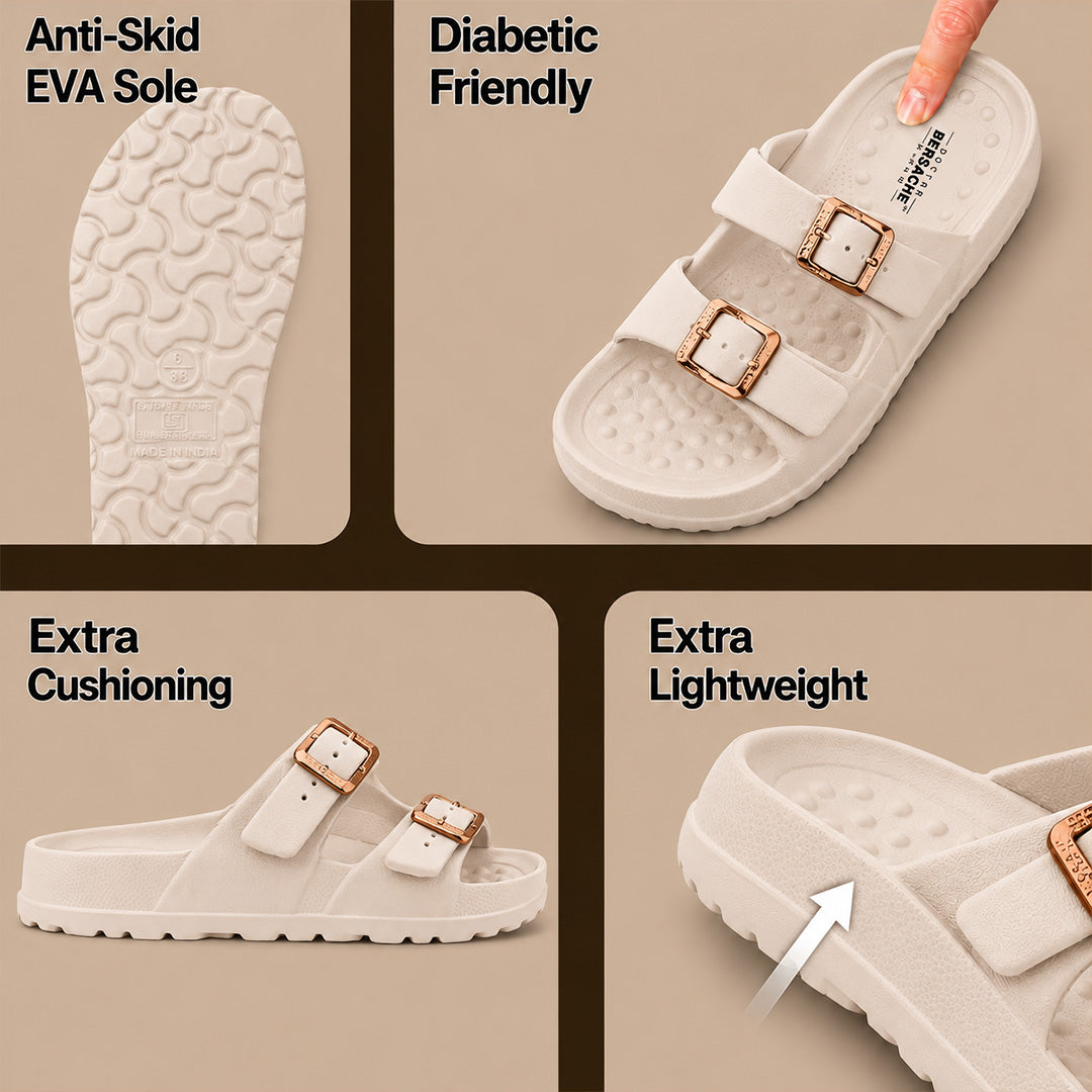 Doctor Bersache Newly Launched Orthopedic Comfort Slippers for Women | Diabetic Friendly | Extra Cushioning | Arch Support | Pain Relief Beige-DB -147
