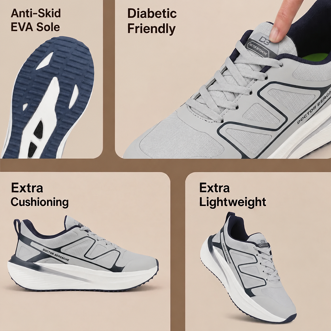 Doctor Bersache Newly Launched Orthopedic Comfort Sport Shoes for Men | Diabetic Friendly | Extra Cushioning | Arch Support | Pain | Grey-DS117