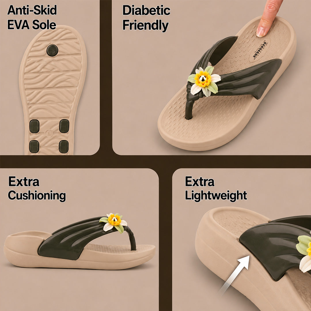Doctor Bersache Newly Launched Orthopedic Comfort Slippers for Women | Diabetic Friendly | Extra Cushioning | Arch Support | Pain Relief Beige-DB -145