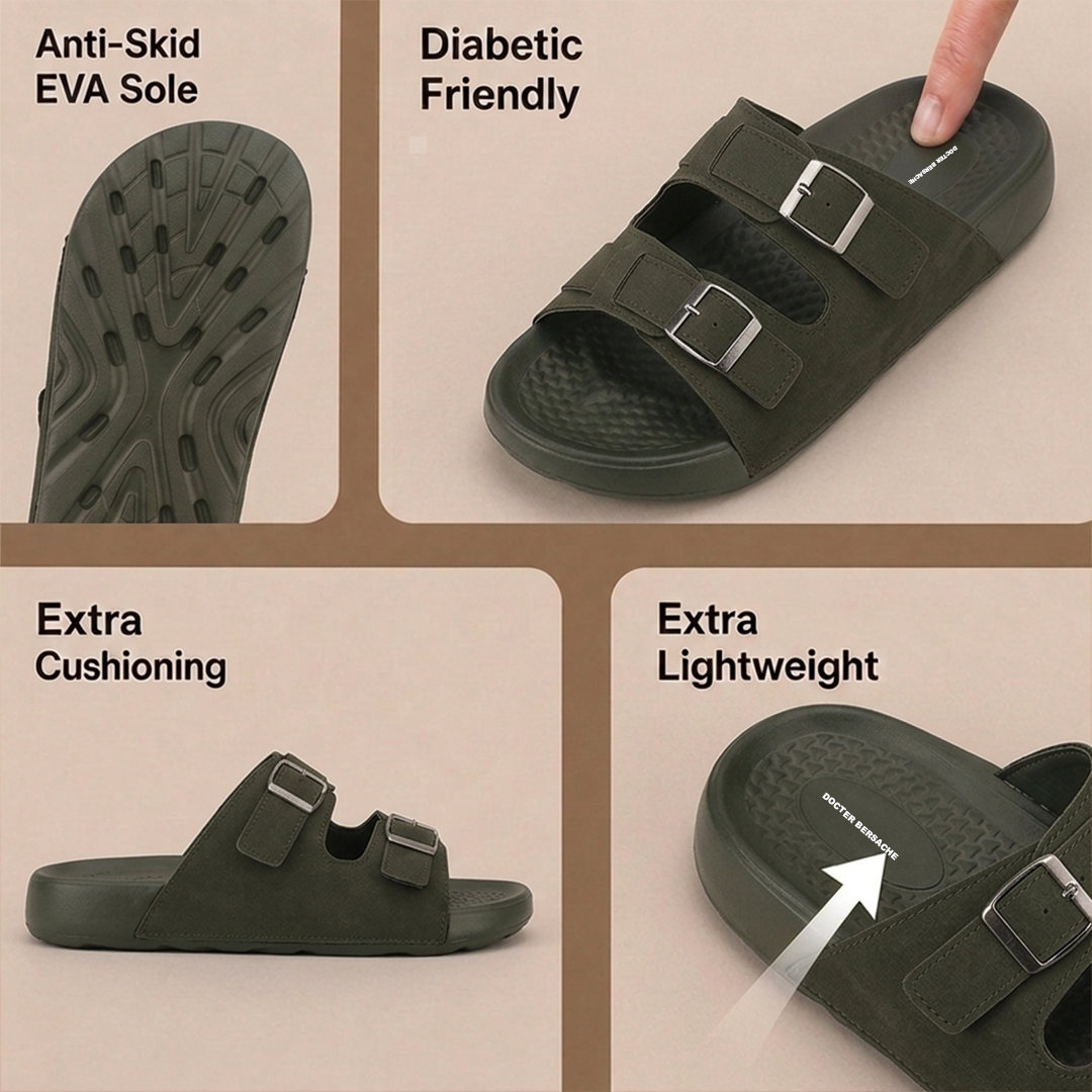Doctor Bersache Newly Launched Orthopedic Comfort slider for Men | Diabetic Friendly | Extra Cushioning | Arch Support | Pain | Olive -DS133