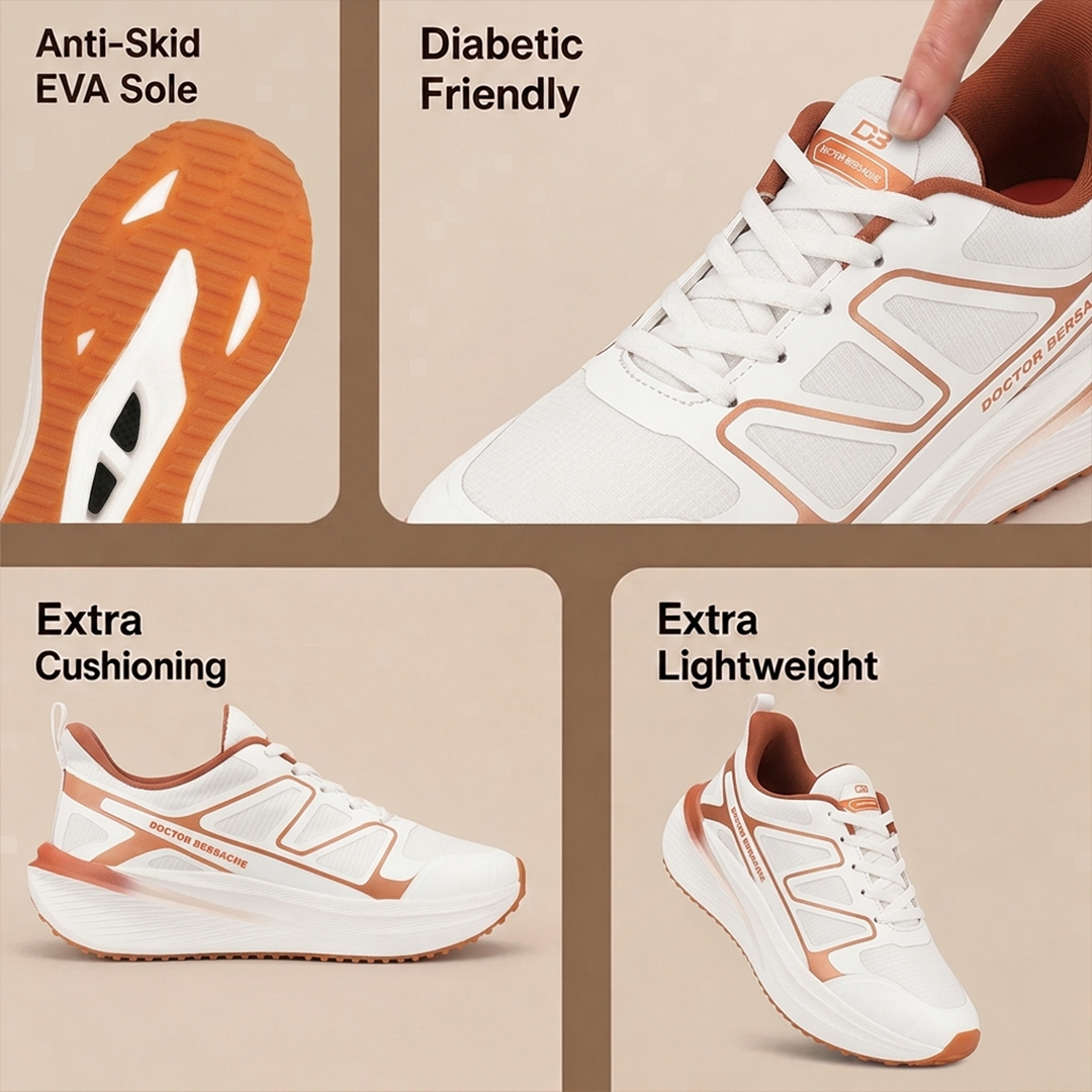 Doctor Bersache Newly Launched Orthopedic Comfort Sport Shoes for Men | Diabetic Friendly | Extra Cushioning | Arch Support | Pain | White-DS118