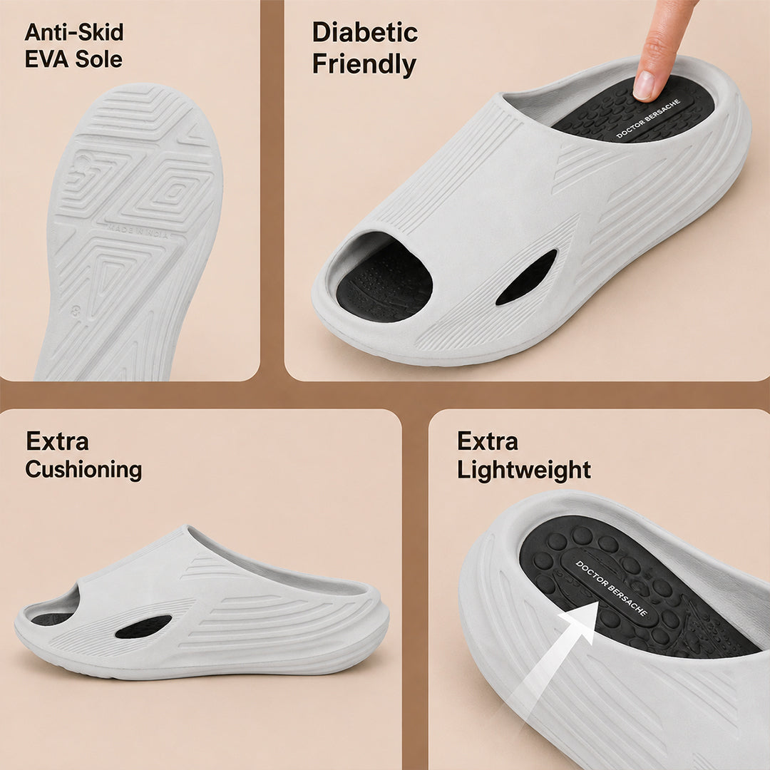 Doctor Bersache Newly Launched Orthopedic Comfort Slider for Men | Diabetic Friendly | Extra Cushioning | Arch Support | Pain | White DS103.