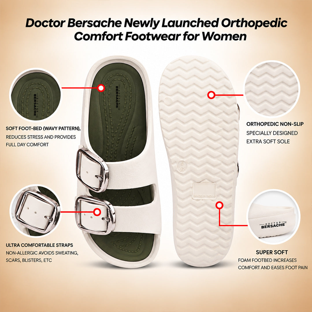 Doctor Bersache Newly Launched Orthopedic Comfort Slippers for Women | Diabetic Friendly | Extra Cushioning | Arch Support | Pain Relief White-DB -142