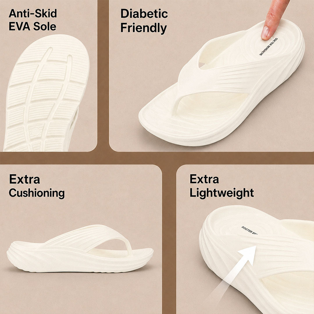 Doctor Bersache Newly Launched Orthopedic Comfort Slipper & Flip-flop for Men | Diabetic Friendly | Extra Cushioning | Arch Support | Pain | White-DS110.