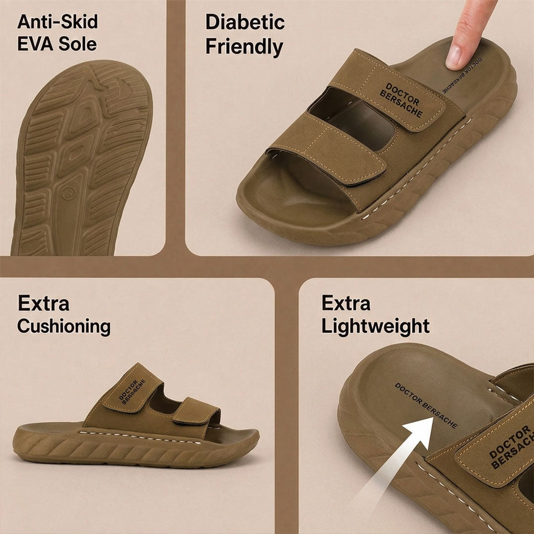 Orthopedic Comfort slider for Men | Diabetic Friendly | Extra Cushioning | Arch Support | Pain | Brown-DS128