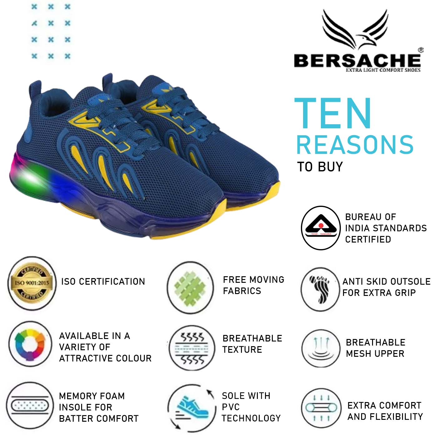 Bersache Premium Sports,walking,Gym,cricket,Trending Running Shoes For Kid's - Navy Blue -8035.