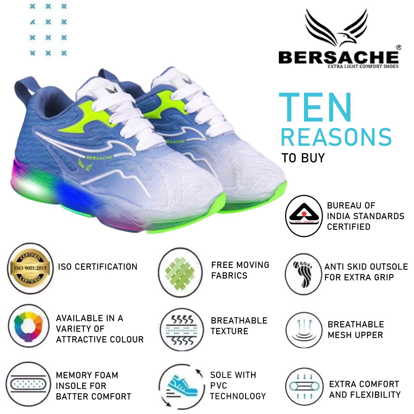 Bersache Casual Sneaker shoe for Kids|Soft Cushioned Insole,Slip-Resistance Casuals For Kids - Blue -8042.