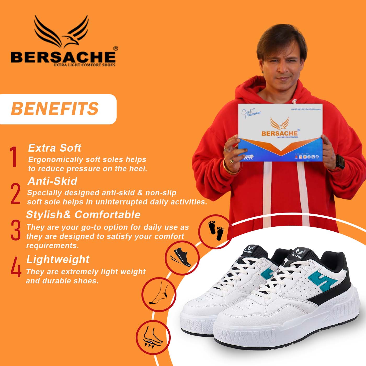 Bersache Sneaker, Loafers ,Casual With Extra Comfort Sneakers For Men's/Boy's (8047-White & Black)