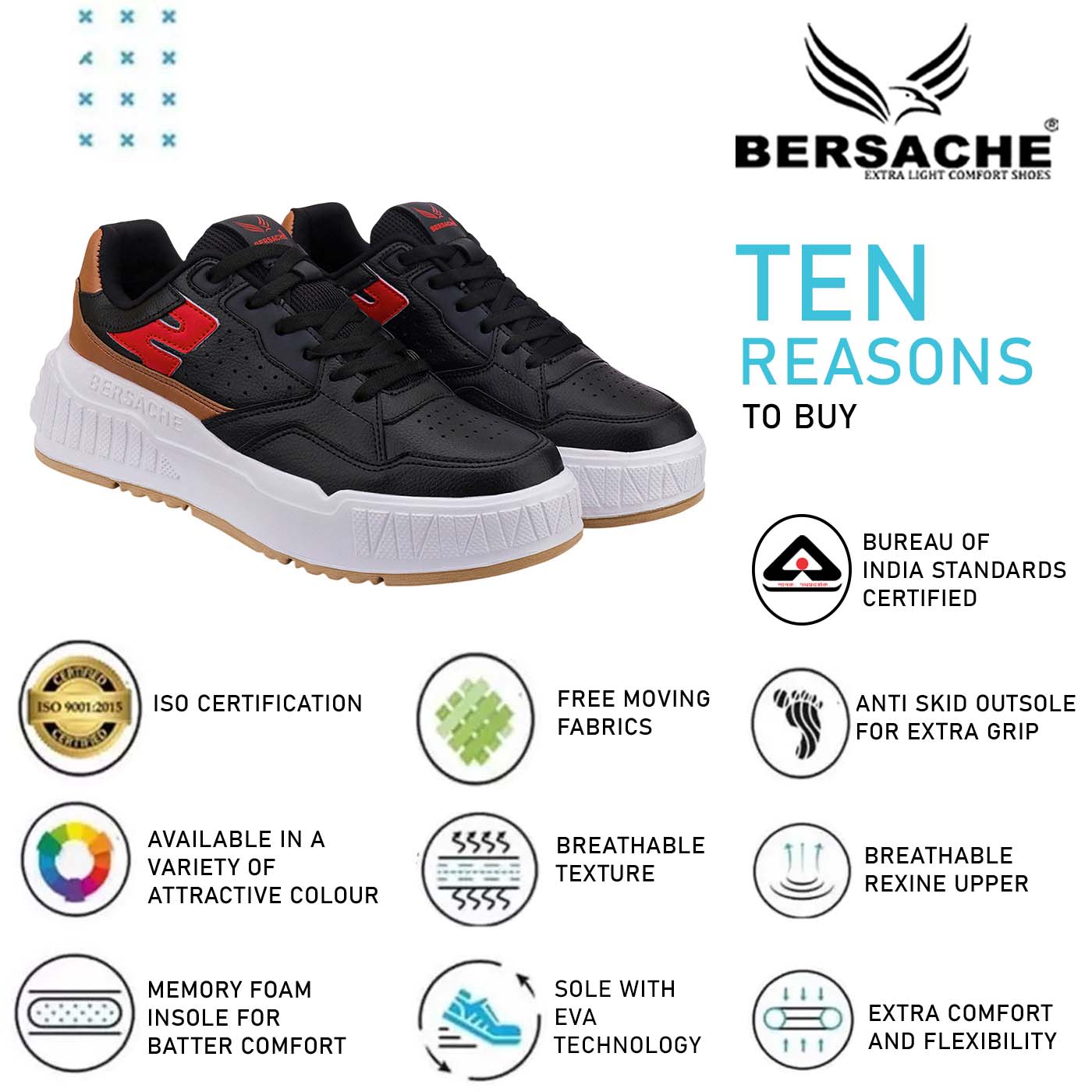 Bersache Lightweight Sports Running Shoes For Men Light (Black & Bown-8048)