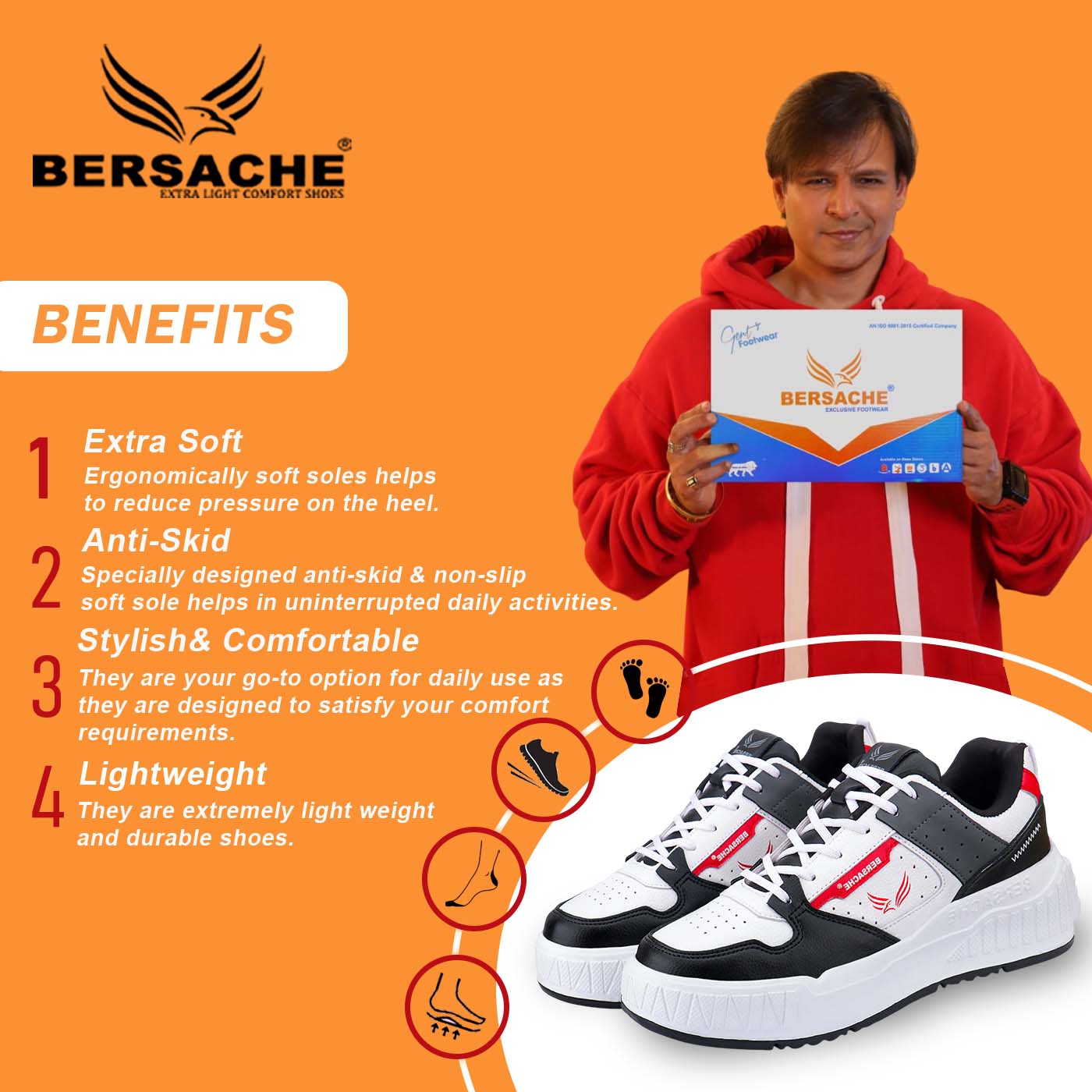 Bersache Sneaker, Loafers ,Casual With Extra Comfort Sneakers For Men's/Boy's (8050-Black & Red)