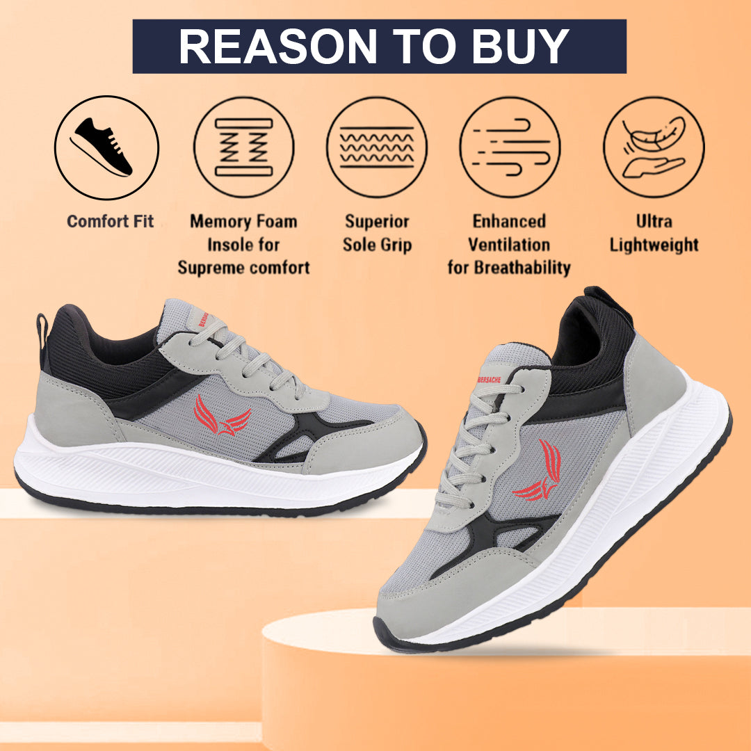 Bersache Premium Sports ,walking,Gym,cricket, Trending Running Shoes For Men's (Gray-8124)