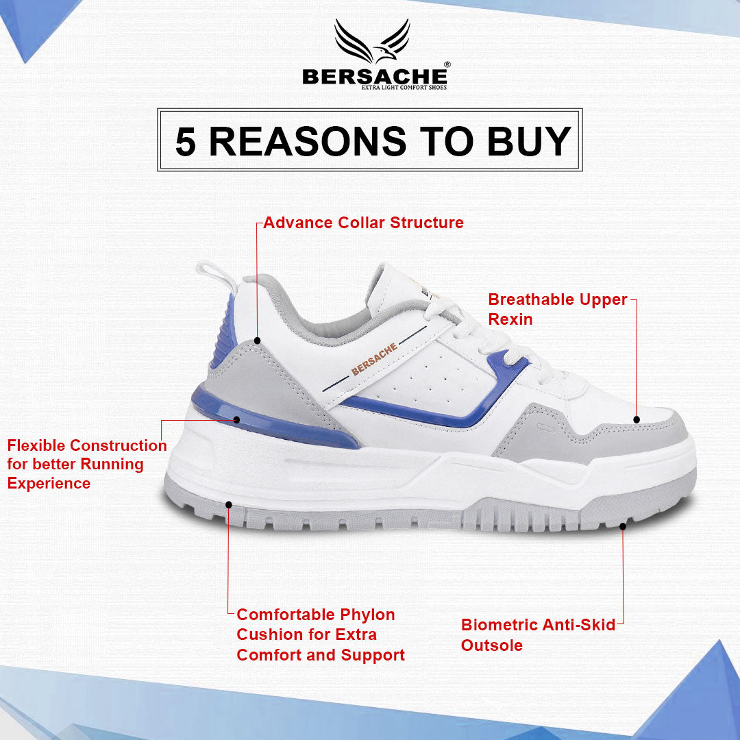 Bersache Casual Sneaker shoe for Men| Soft Cushioned Insole , Slip-Resistance Casuals For Men (Grey & White-9221).