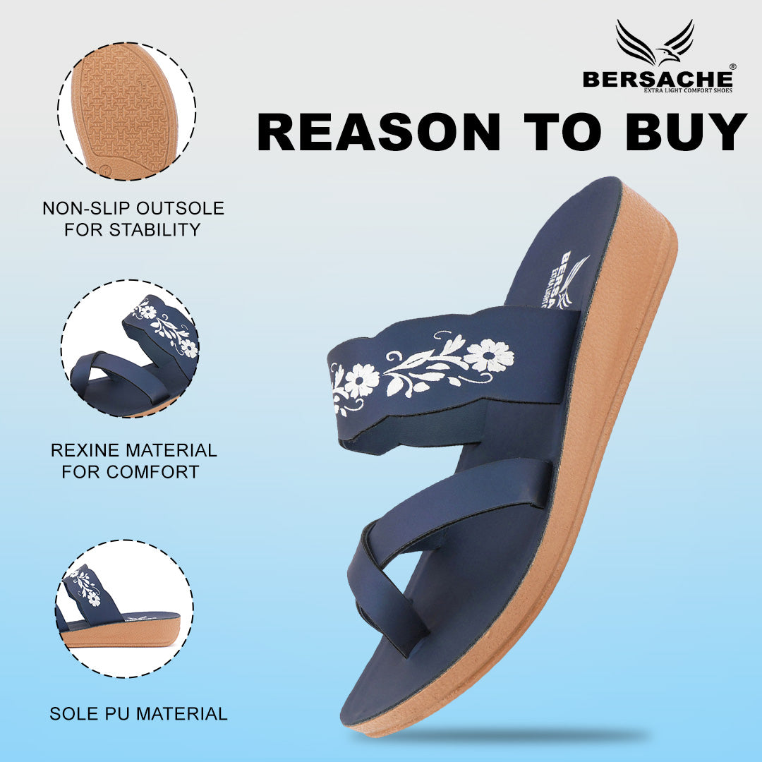 Bersache Extra Soft Classic Casual with Regular wear with Ultra Soft & Flexibility Technology Flip-Flop for Women's & Girl's (6242-Navy-Blue)