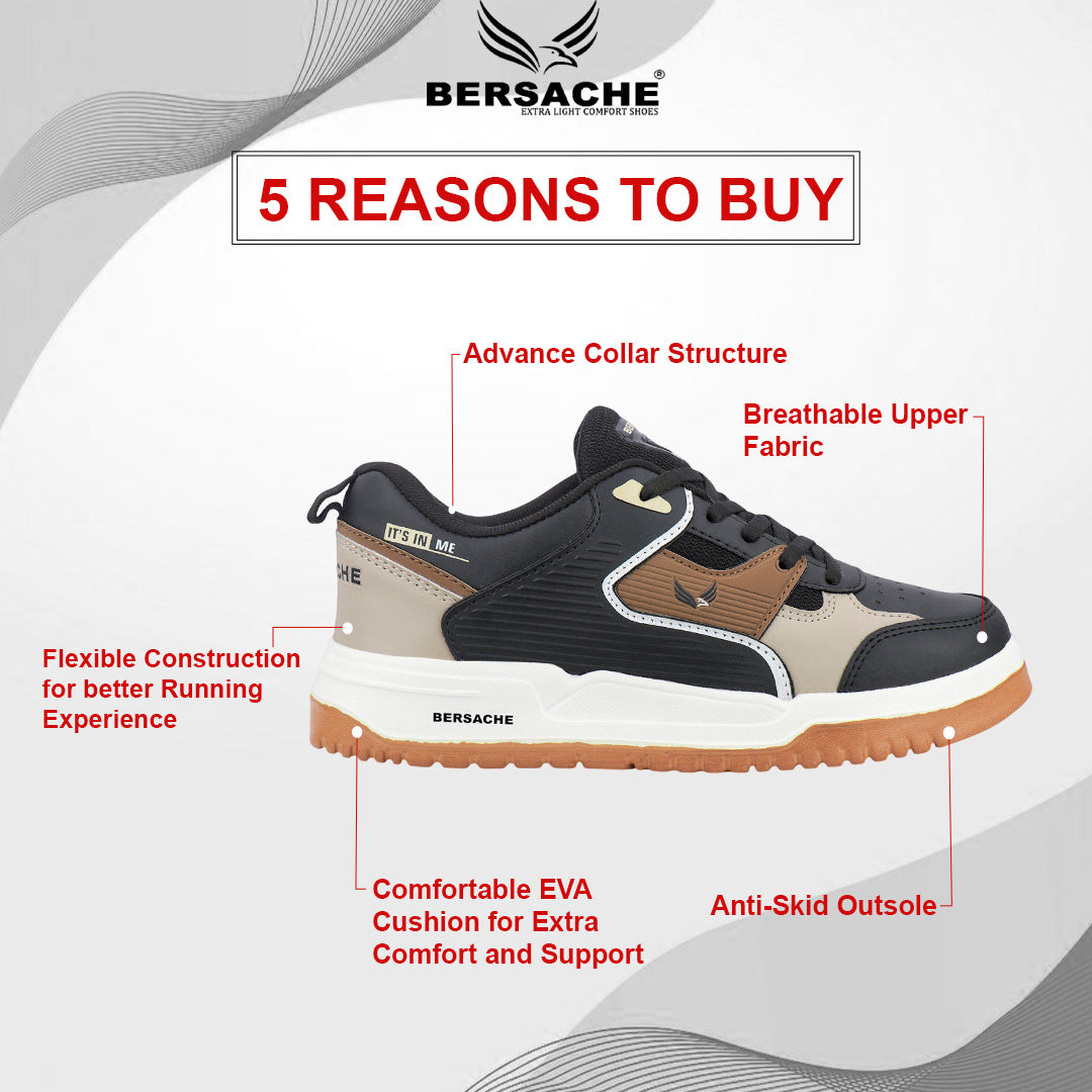 Bersache Casual Sneaker shoe for Men| Soft Cushioned Insole , Slip-Resistance Casuals For Men (Brown-White-8148)