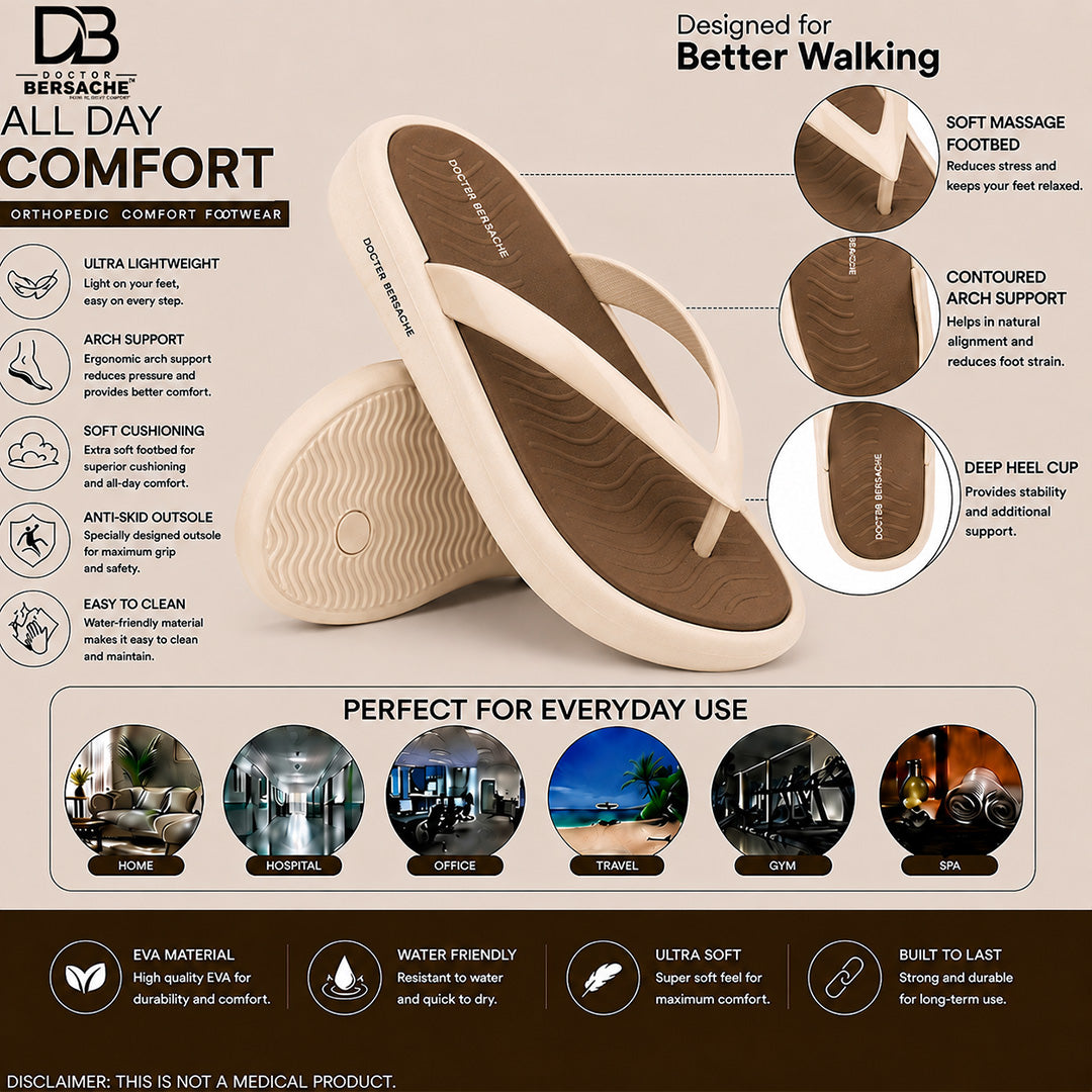 Doctor Bersache Newly Launched Orthopedic Comfort Slipper & Flip-Flop for Women | Diabetic Friendly | Extra Cushioning | Arch Support | Pain Beige -DS124.