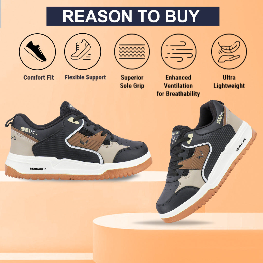 Bersache Premium Sports ,walking,Gym,cricket, Trending Running Shoes For Men's (Brown-White-8148)