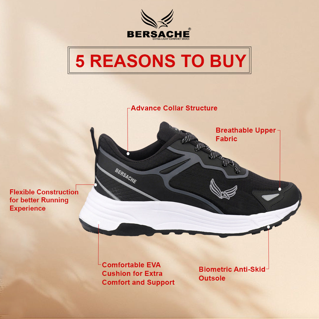 Bersache Casual Sneaker shoe for Men| Soft Cushioned Insole , Slip-Resistance Casuals For Men (Black-Gray-8123)