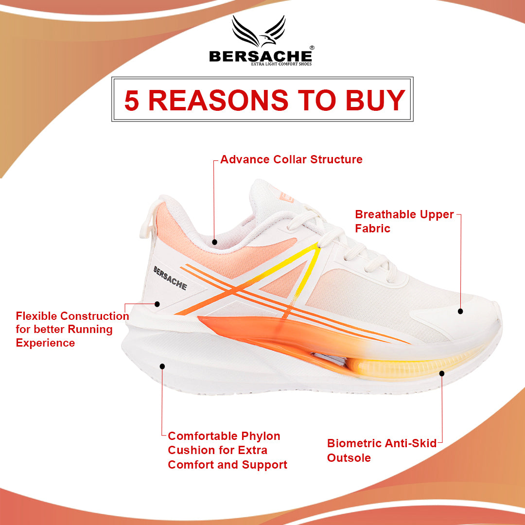 Bersache Casual Sneaker shoe for Men| Soft Cushioned Insole , Slip-Resistance Casuals For Men (Orange & White-9226)