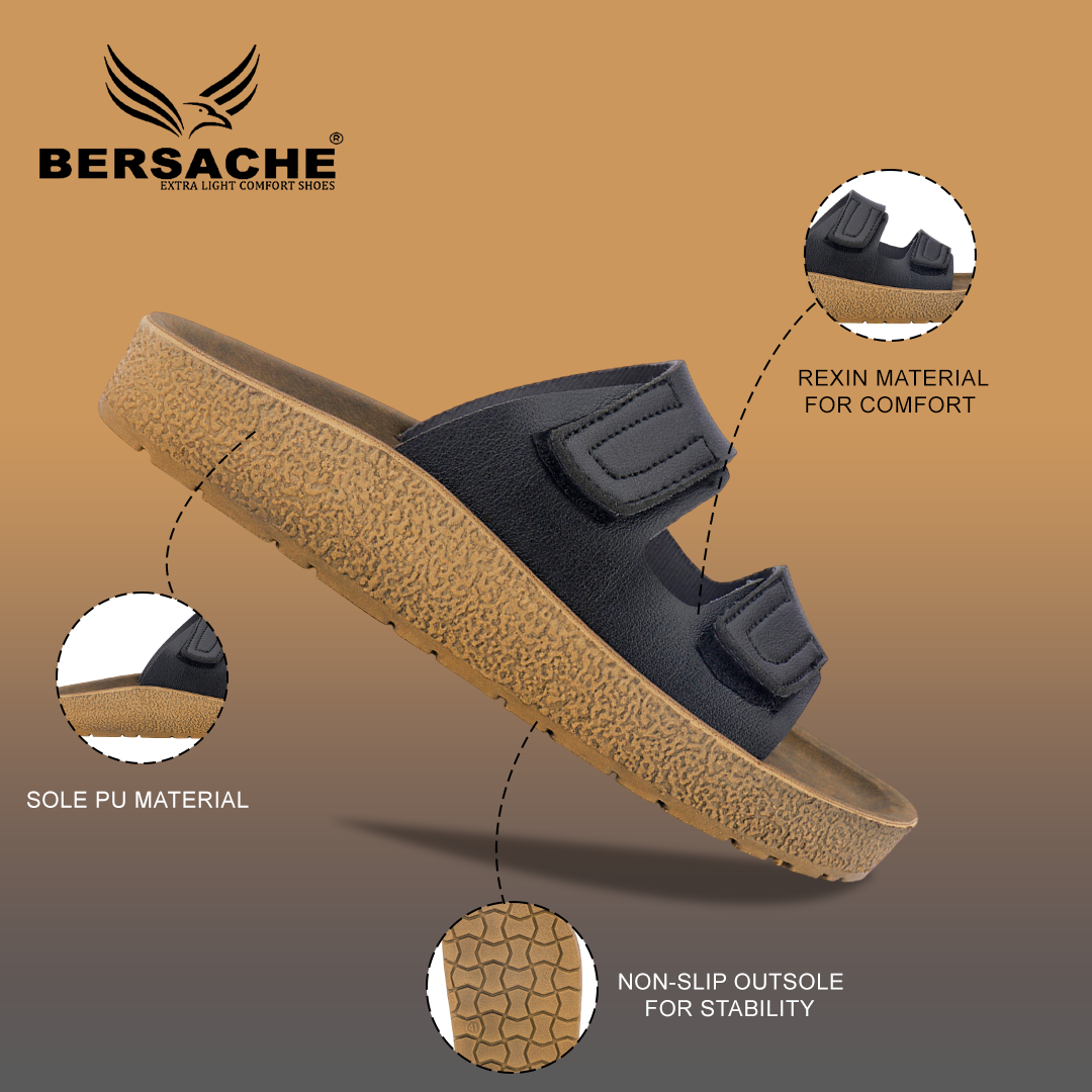 Bersache Extra Soft Classic Casual with Regular wear with Ultra Soft & Flexibility Technology Sandal For Men's & Boy's-Black-6222