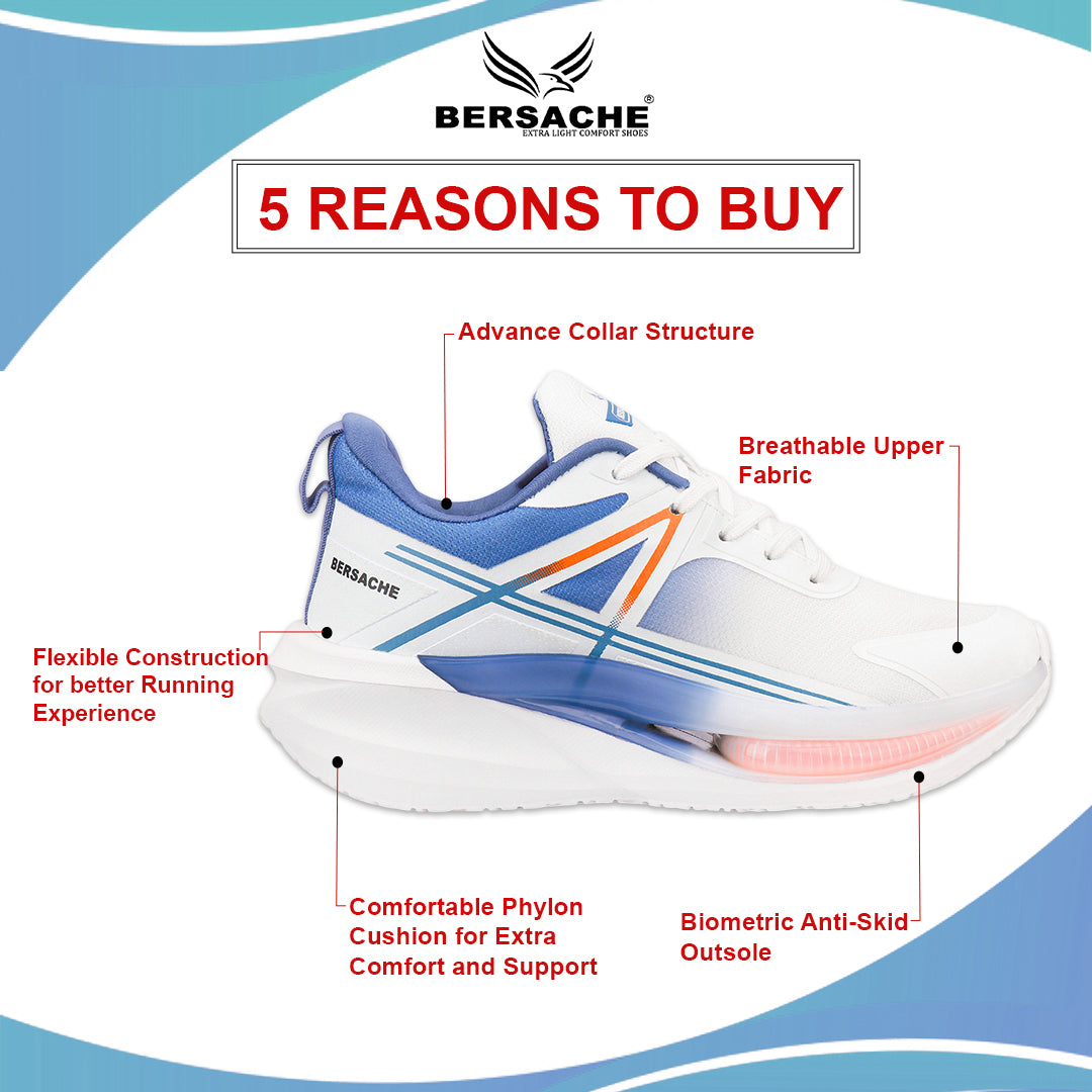 Bersache Casual Sneaker shoe for Men| Soft Cushioned Insole , Slip-Resistance Casuals For Men (Blue & White-9227)