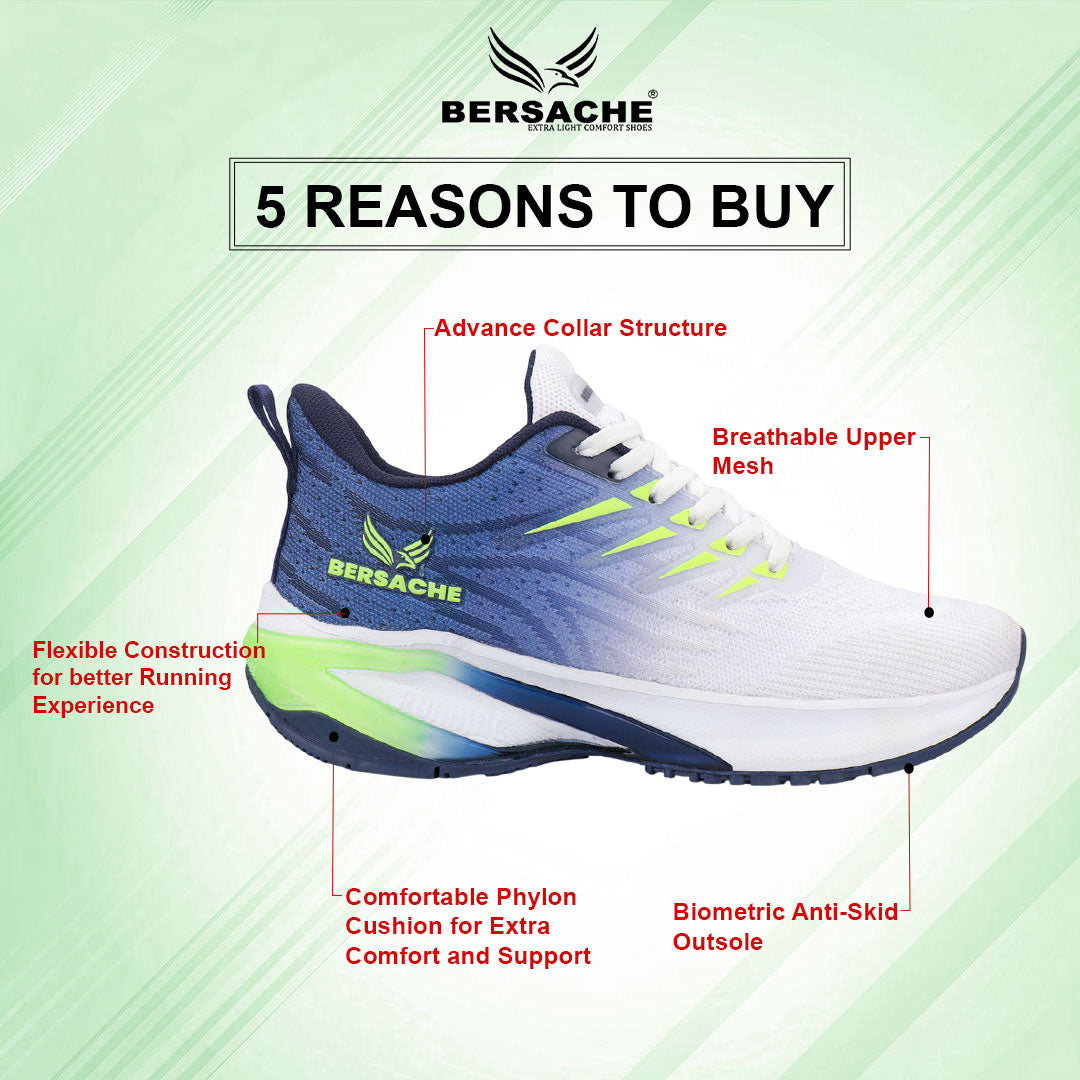 Bersache Casual Sneaker shoe for Men| Soft Cushioned Insole , Slip-Resistance Casuals For Men (Blue-White-9213).