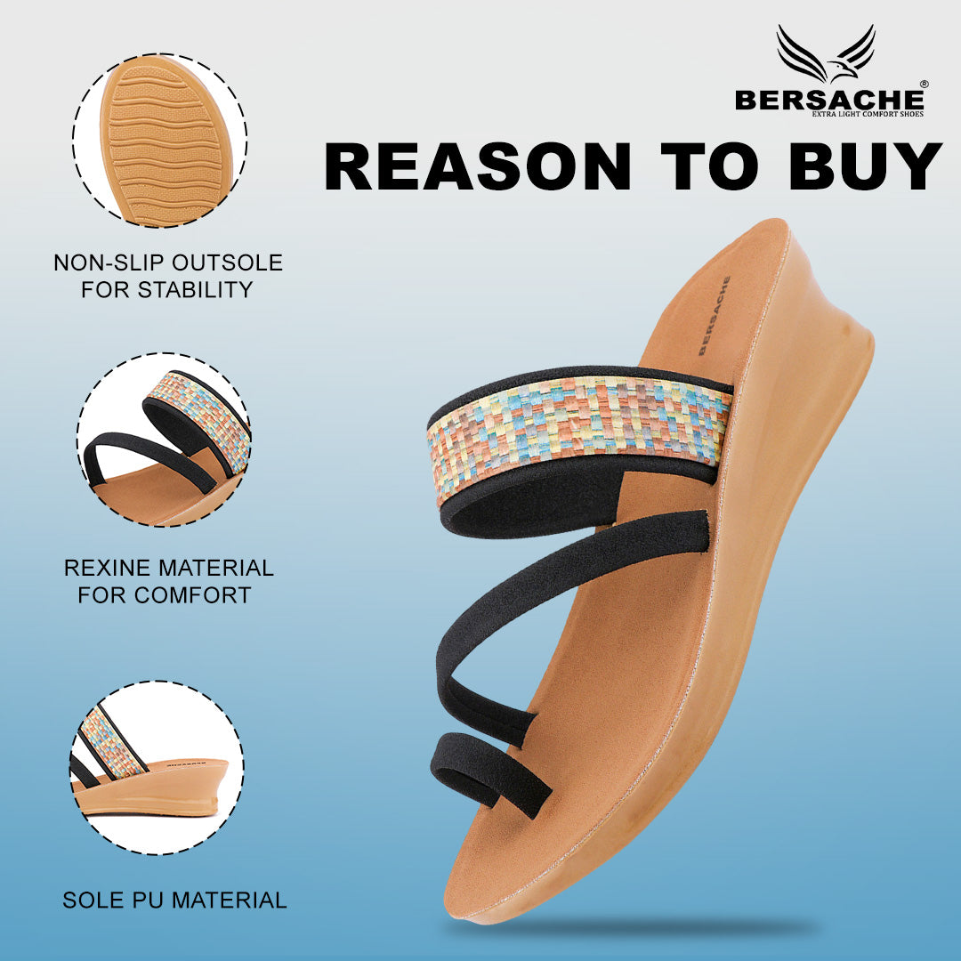 Bersache Extra Soft Classic Casual with Regular wear with Ultra Soft & Flexibility Technology Flip Flop For women's/Girl's-(Black-6240)