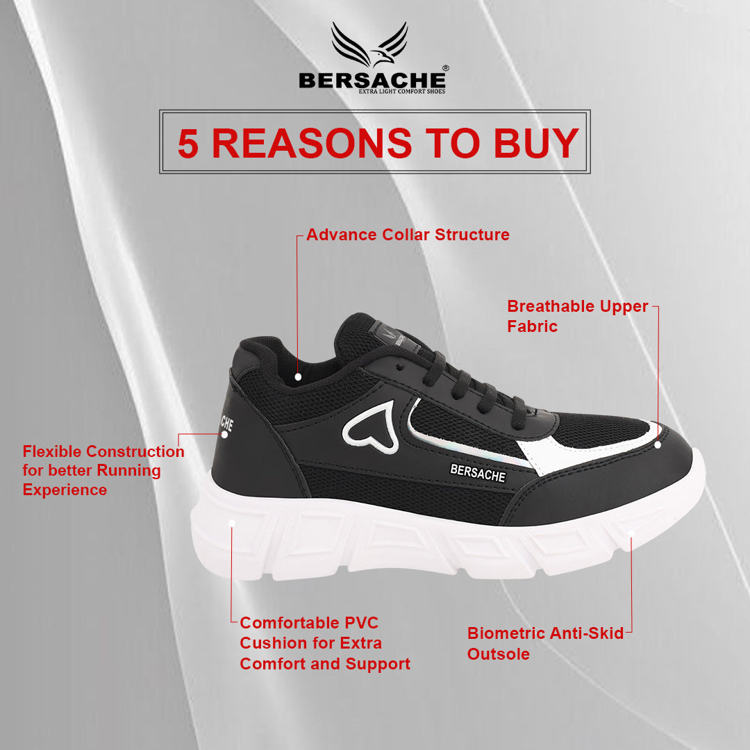 Bersache Casual Sneaker shoe for Women| Soft Cushioned Insole , Slip-Resistance Casuals For Women's-(8114-Black)