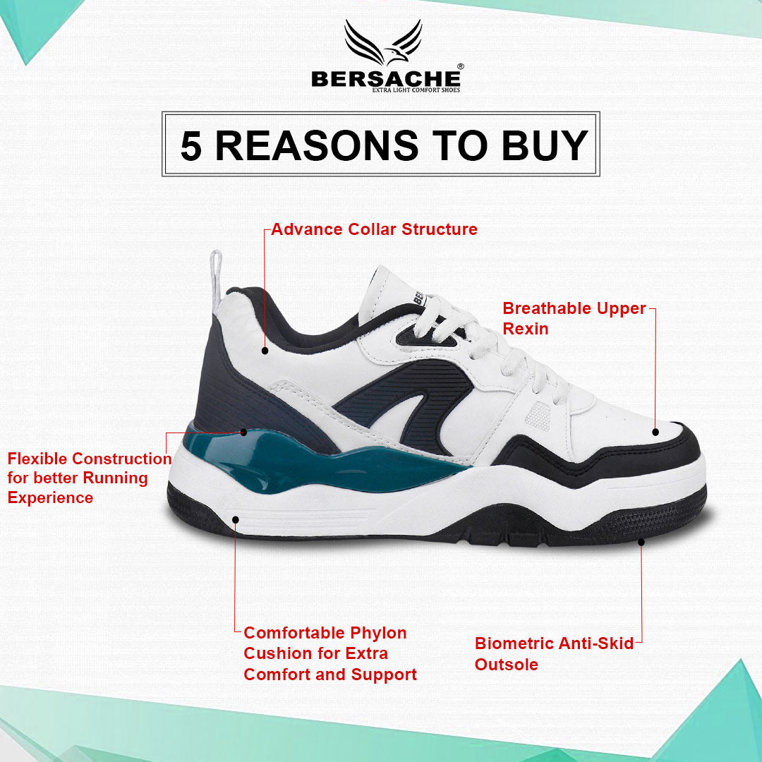 Bersache Casual Sneaker shoe for Men| Soft Cushioned Insole , Slip-Resistance Casuals For Men (White-9223).