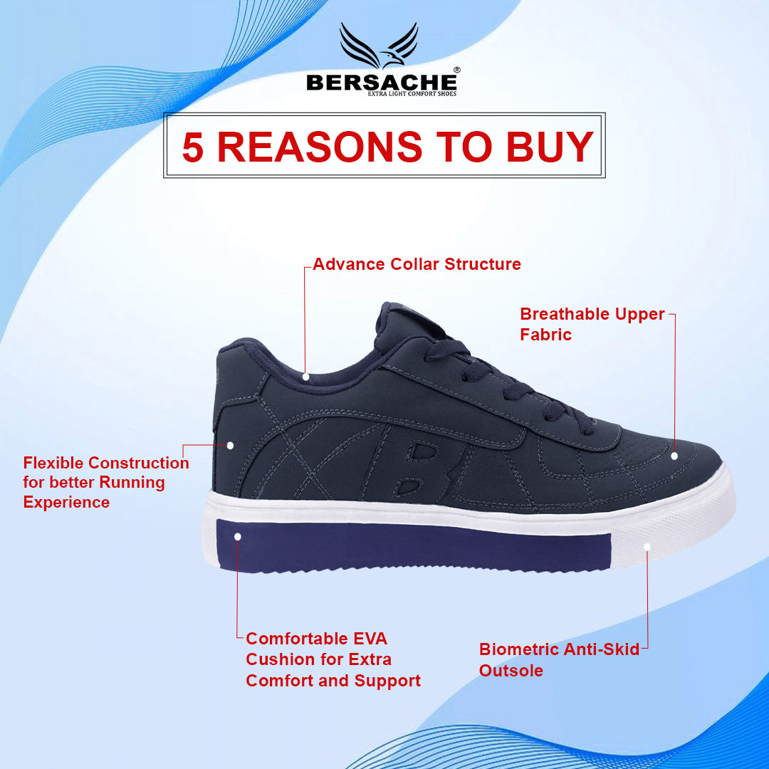 Bersache Casual Sneaker shoe for Men| Soft Cushioned Insole , Slip-Resistance Casuals For Men (Dark-Blue-8121)