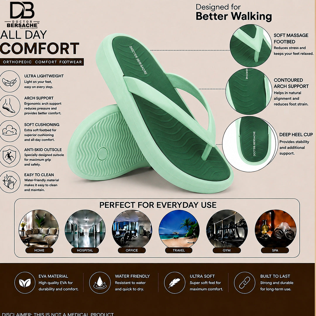 Doctor Bersache Newly Launched Orthopedic Comfort Slipper & Flip-Flop for Women | Diabetic Friendly | Extra Cushioning | Arch Support | Pain Green-DS123 .