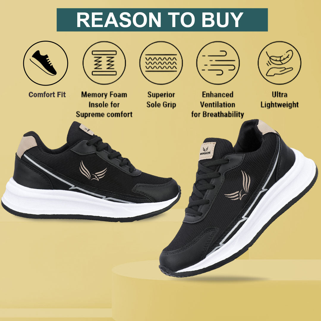 Bersache Premium Sports ,walking,Gym,cricket, Trending Running Shoes For Men's (Black-8138)
