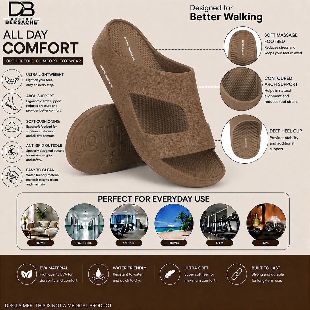 Doctor Bersache Newly Launched Orthopedic Comfort Slider for Men | Diabetic Friendly | Extra Cushioning | Arch Support | Pain Brown-DS114.